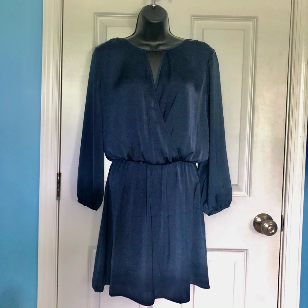Forever 21 Navy Satin Faux Wrap Peek Back Dress